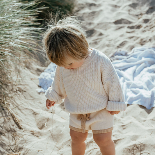 Organic Duo-Colour Knitted Shorts - Fawn/Milk