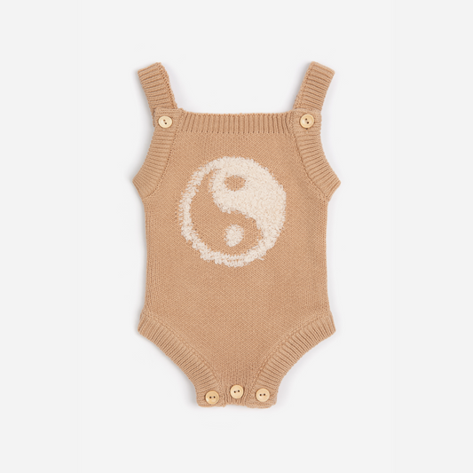 Organic Yin Yang Knitted Romper - Fawn