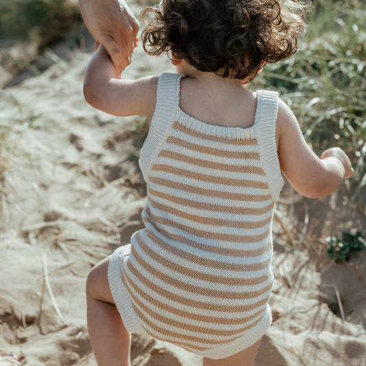 Organic Striped Knit Romper - Fawn