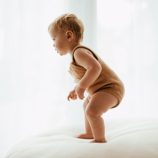 Organic Yin Yang Knitted Romper - Fawn