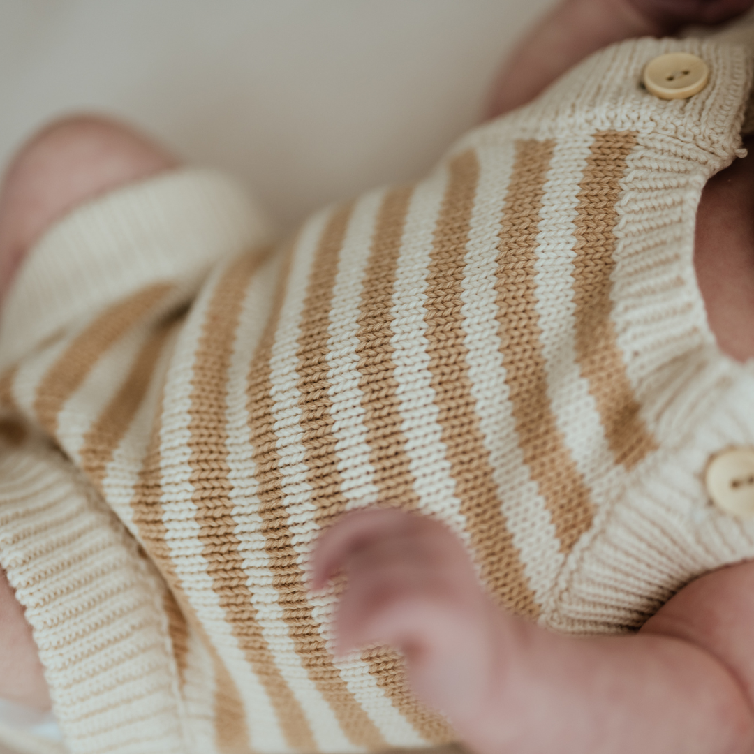Organic Striped Knit Romper - Fawn