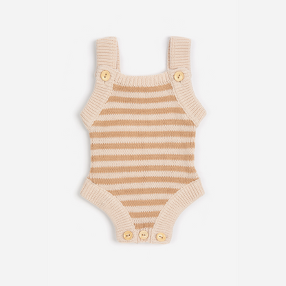 Organic Striped Knit Romper - Fawn