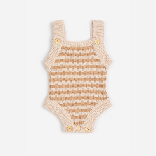 Organic Striped Knit Romper - Fawn
