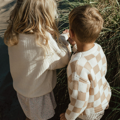 Organic Checkered Sweater - Fawn