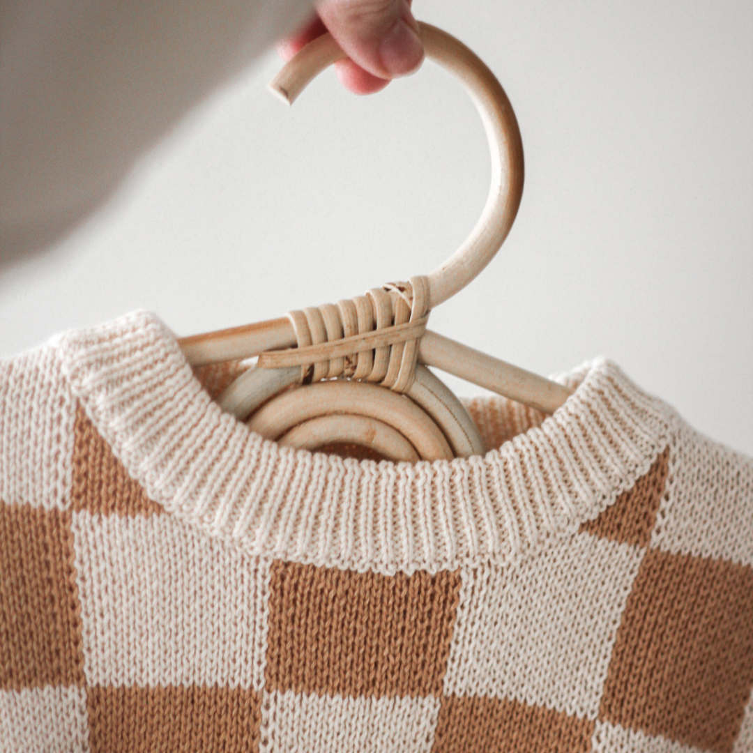 Organic Checkered Sweater - Fawn