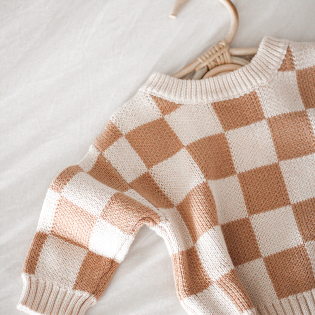 Organic Checkered Sweater - Fawn