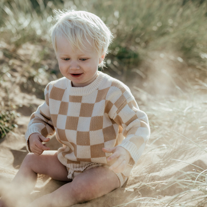 Organic Checkered Sweater - Fawn