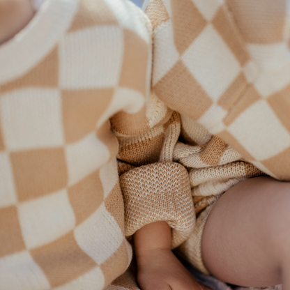Organic Checkered Sweater - Fawn