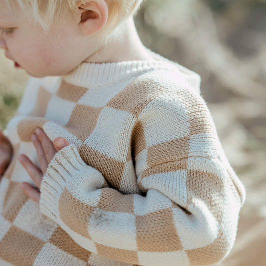 Organic Checkered Sweater - Fawn