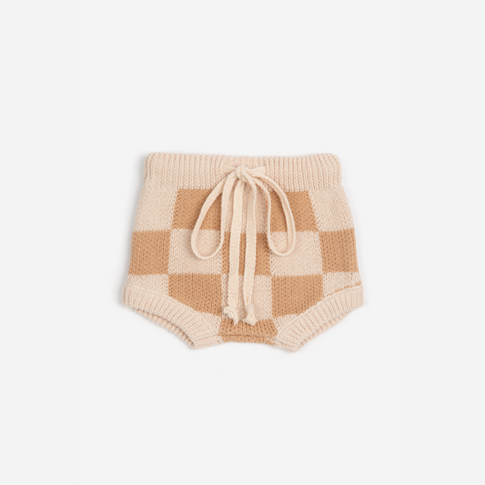 Organic Knitted Shorts - Checkered Fawn