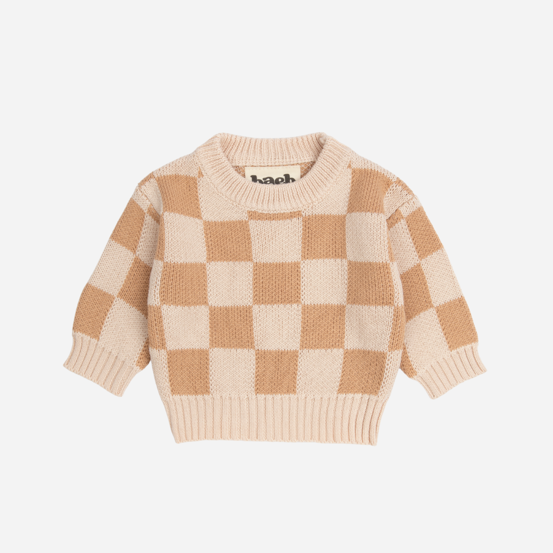 Organic Checkered Sweater - Fawn