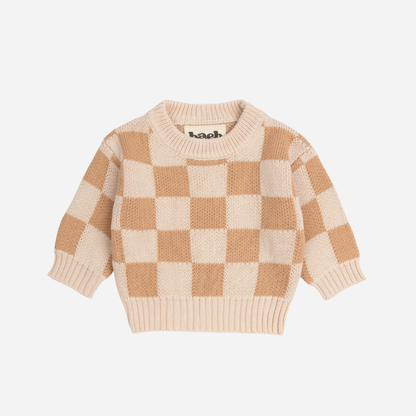 Organic Checkered Sweater - Fawn