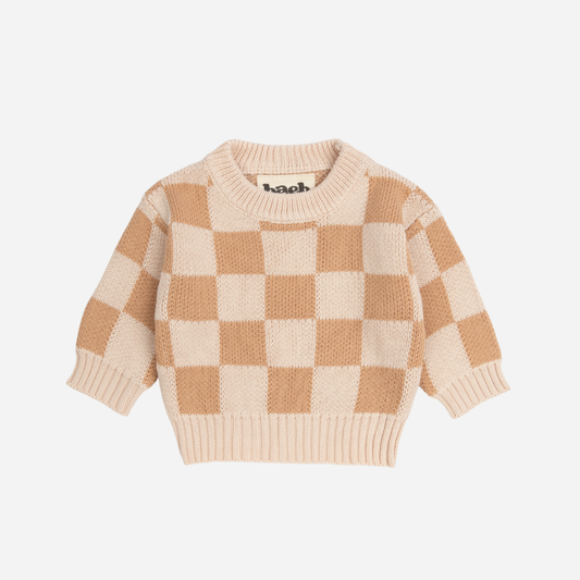 Organic Checkered Sweater - Fawn